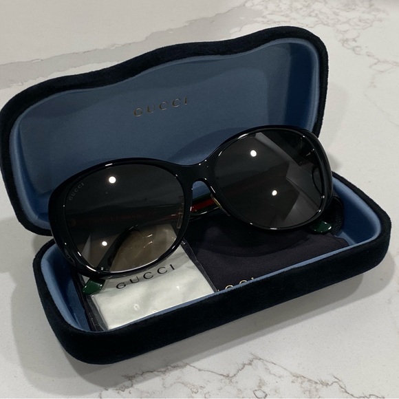 Gucci GG 0849SK 001 Black Green/Brown Gradient Round Sunglasses - Picture 11 of 13